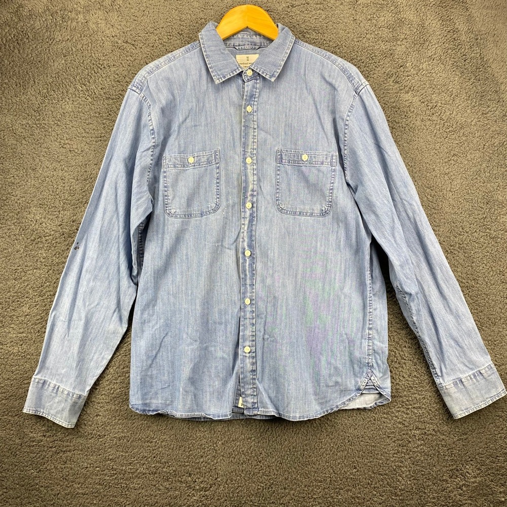 Mutual Weave Denim Shirt‎ Mens Long Sleeve Button Up Casual Workwear Large